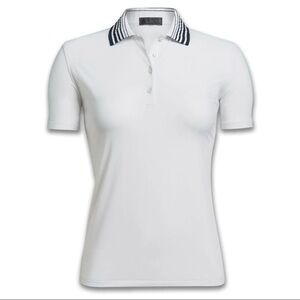 G/FORE White Polo Shirt with Striped Collar-NWOT XS